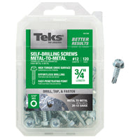 Teks 21336 Screw, #12 Thread, 3/4 in L, Coarse Thread, Hex Drive, Self-Drilling, Self-Tapping Point, Steel, Zinc