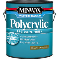 Minwax Polycrylic 14444000 Protective Finish Paint, Semi-Gloss, Liquid, Crystal Clear, 1 gal, Can