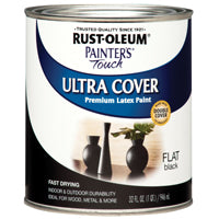 RUST-OLEUM PAINTER'S Touch 1976502 Brush-On Paint, Flat, Black, 1 qt Can