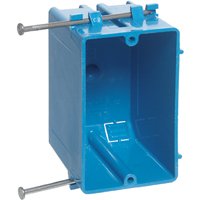 Carlon B118A Outlet Box, 1 -Gang, 4 -Knockout, PVC, Blue, Captive Nail Mounting