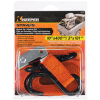 Keeper – 1” x 10’ Heavy Duty Cam Buckle Tie-Down with S Hooks - 400 lbs. Working Load Limit and 1,200 lbs Break Strength