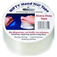 Nifty T3761RTL Hand Tear Tape, 55 yd L, 2 in W, Polypropylene Backing, Clear