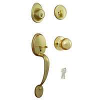 ProSource Handleset, 3 Grade, Keyed Key, Brass, Polished Brass, 2-3/8 x 2-3/4 in Backset, KW1 Keyway