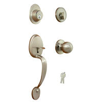 ProSource Handleset, 3 Grade, Keyed Key, Brass, Satin Nickel, 2-3/8 x 2-3/4 in Backset, KW1 Keyway, Residential