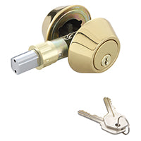 ProSource Deadbolt, 3 Grade, Polished Brass, 2-3/8 to 2-3/4 in Backset, KW1 Keyway