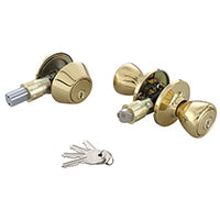 Prosource Deadbolt and Entry Lockset, 3 Grade, Tulip Handle, Keyed Alike Key, Brass, Polished Brass