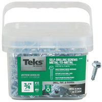 Teks 21322 Screw, #10 Thread, 3/4 in L, Hex Drive, Self-Drilling, Self-Tapping Point, Steel, Zinc
