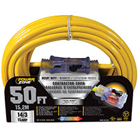 PowerZone Contractor Cord, 14 AWG Cable, 50 ft L, 15 A, 125 V, Yellow