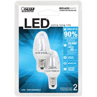 Feit Electric BPC7/LED LED Lamp, Decorative, C7 Lamp, E12 Lamp Base, Clear, White Light, 3500 K Color Temp