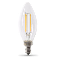 Feit Electric BPCTC40/950CA/FIL/2 LED Bulb, Decorative, B10 Lamp, 40 W Equivalent, E12 Lamp Base, Dimmable