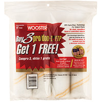 WOOSTER RR868-9 Paint Roller Cover, 3/8 in Thick Nap, 9 in L, Fabric Cover, White