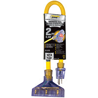 PowerZone Contractor Cord, 12 AWG Cable, 2 ft L, 15 A, 125 V, Yellow