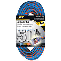 PowerZone Extension Cord, 12 AWG Cable, 5-15P Grounded Plug, 5-15R Grounded Receptacle, 50 ft L, 15 A, 125 V