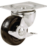 Shepherd Hardware 9512 4-Inch Rubber Swivel Plate Caster with Side Brake, 225-lb Load Capacity