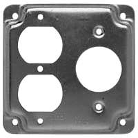 RACO 831C 1/2-Inch Raised Square Cover with (1) Duplex, (1) 20 Amp 1.62-Inch Diameter Twist-Lock and Crushed Corner, 4-Inch