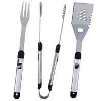 Omaha SHE94031L-B Barbecue Tool Set with Handle and Hanger, 1.9 mm Gauge, Stainless Steel Blade, Stainless Steel