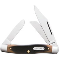 Old Timer 8OT Senior 6.9in S.S. Traditional Folding Knife with 3in Clip Point, Sheepsfoot, Spey Blade and Sawcut Handle for Outdoor, Hunting, Camping and EDC