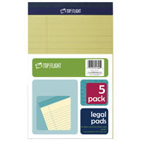 Top Flight Legal Pads, 5 x 8 Inches, 0.375 Inch Rule, Canary, 50 Sheets per Pad, 5 Pads per Pack (4513105)