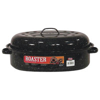 Granite Ware 15-Inch Covered Oval Roaster - Enamel Steel Basic Cookware, Nonstick & Chemical-Free, Dishwasher Safe - 10 Lb Capacity, Large Roasting Pan for Meats, Poultry, Vegetables (Speckled Black)