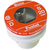 Bussmann BP/S-20 Plug Fuse, 20 A, 125 V, 10 kA Interrupt, Low Voltage, Time Delay Fuse