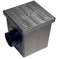 NDS Square Catch Basin Drain Kit with 2-Opening Catch Basin, Black Plastic Grate, 2 Outlet Adapters, & 1 Outlet Plug, 12 in.
