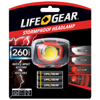 LIFE+GEAR 41-3765 Headlamp, AAA Battery, Alkaline Battery, LED Lamp, 260 Lumens Lumens, 3 hr Run Time, Black/Red