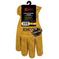 Kinco Unlined Suede Cowhide Leather Work Gloves with Reinforced Palm Patch, Large