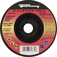 Forney 71875 Grinding Wheel with 5/8-Inch Arbor, Metal Type 27, A30R-BF, 4-Inch-by-1/8-Inch