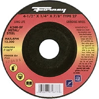 Forney 71877 Grinding Wheel with 7/8-Inch Arbor, Metal Type 27, A24R-BF, 4-1/2-Inch-by-1/4-Inch