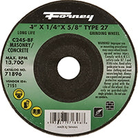 Forney 71896 Grinding Wheel with 5/8-Inch Arbor, Masonry Type 27, C24S-BF, 4-Inch-by-1/4-Inch