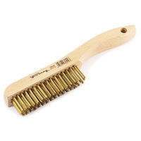 Forney 70519 Wire Scratch Brush, Brass with Wood Shoe Handle, 10-1/4-Inch-by-.012-Inch