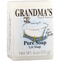 Grandma's Pure Lye Soap Bar - Unscented Face & Body Wash Cleans with No Detergens, Dyes & Fragrances - 6 Ounce (Pack of 1) - 60018