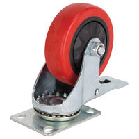 ProSource JC-387-G Swivel Caster with Brake, 4 in Dia Wheel, 30 mm W Wheel, PU Wheel, Red, 220 lb