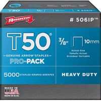 Arrow Fastener 506IP Heavy Duty T50 Staples for Upholstery, Construction, Furniture, Crafts, 3/8-Inch Leg Length, 3/8-Inch Crown Size, 5000 Pieces ( Pack of 1)