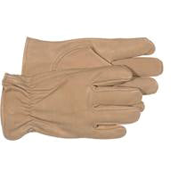 BOSS Men's Grain Pigskin Leather Driver Work Gloves, Tear Resistant, Keystone Thumb, Shirred Elastic Wrist, White, Large, (B83071-L)