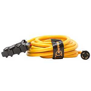 Firman Power Cord with Storage Strap, 10AWG with Circuit Breaker, 30 AMP Wiring, Fully Insulated Extension Cord, L14-30P to 5-20R (4 Outlets), Pack of 1, 25 ft.