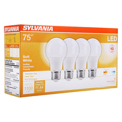 Ledvance SYLVANIA LED Light Bulb, 75W Equivalent A19, Efficient 12W, Medium Base, Frosted Finish, 1100 Lumens, Soft White - 4 Pack (78097)