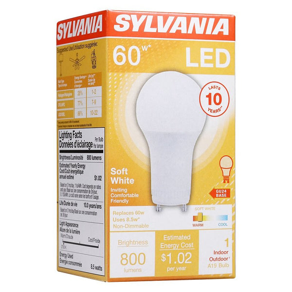 Ledvance SYLVANIA A19 LED Light Bulb, 8.5W, 60W Equivalent, 10 Year, Non-Dimmable, 800 Lumens, 2700K, Soft White - 1 Pack (78106)