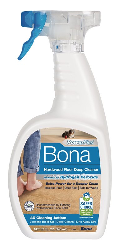 Bona PowerPlus Hardwood Floor Deep Cleaner Spray - 32 fl oz - Refillable - Oxygenated Formula and Residue-Free Floor Cleaning Solution - for Wood Floors WM850051001