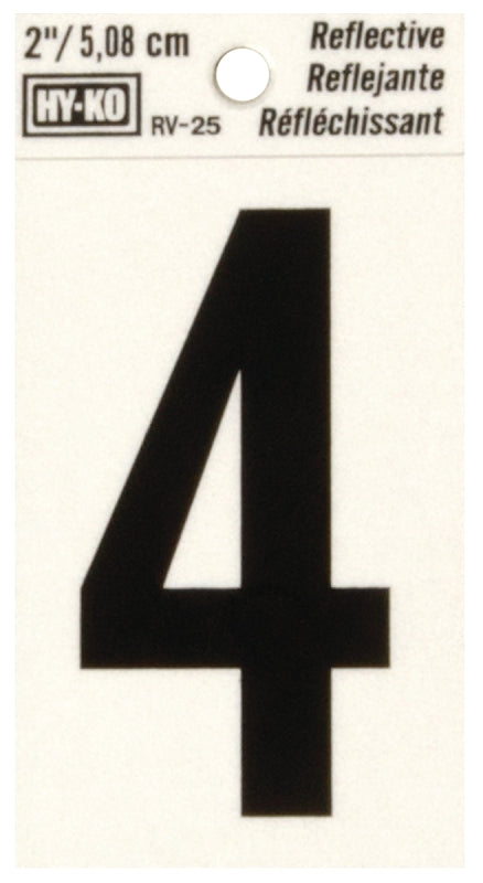 Hy-Ko Products Hy-Ko RV-25/4 2" Black Vinyl Self-Stick Reflective Number 4 (10-Pack)