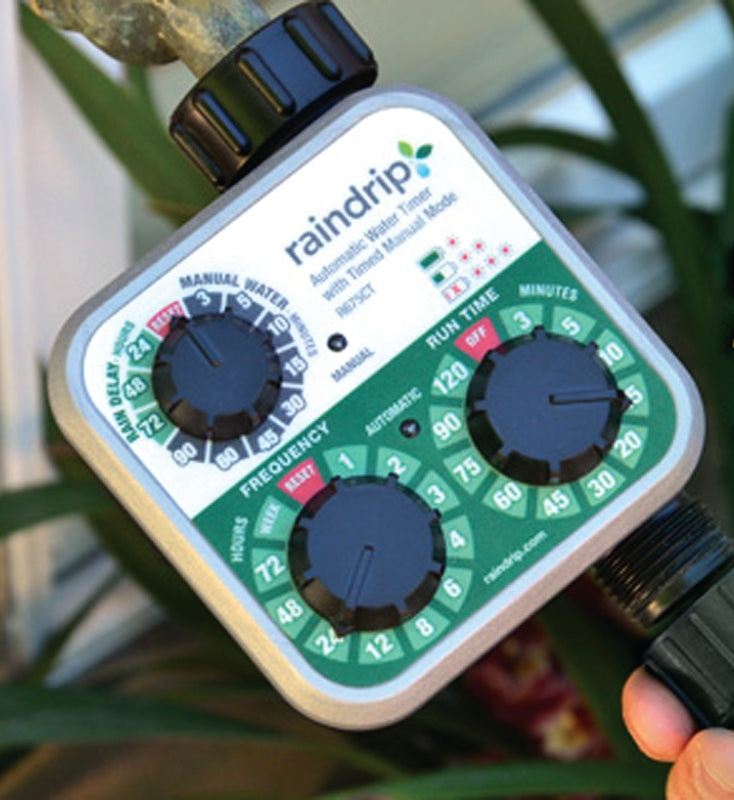 Raindrip R675CT Analog 3-Dial Water, Sprinkler Timer with Rain Delay for Drip Irrigation, Garden, Self-Watering