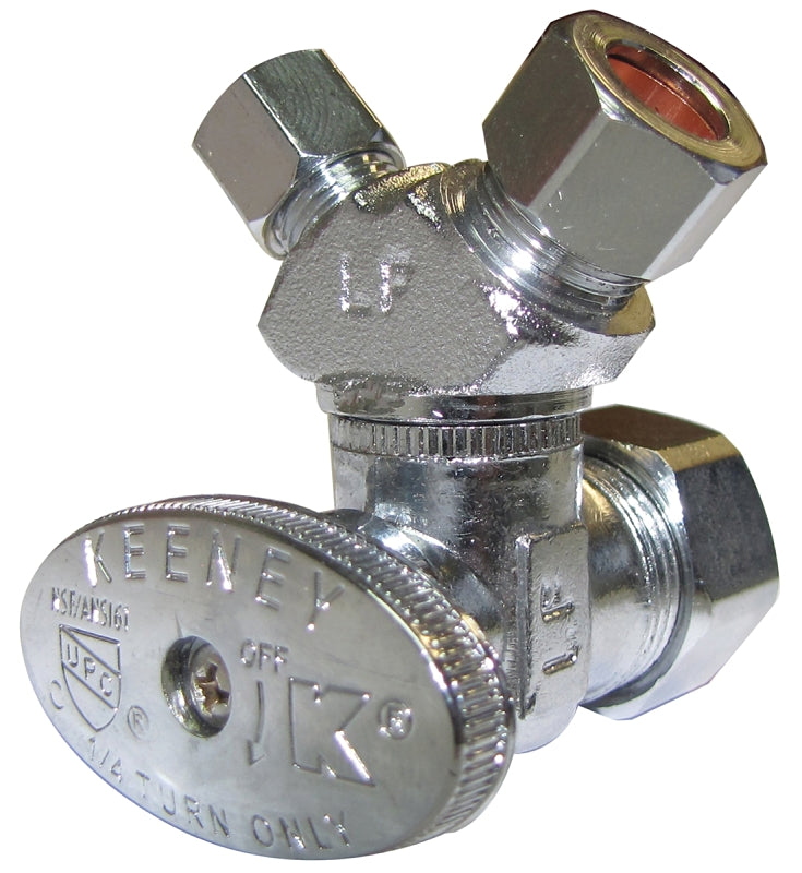 Plumb Pak PP2904VLF 3-Way Stop Valve, 5/8 X 3/8 X 1/4 X Compression, Chrome Plated
