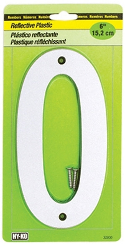 Hy-Ko Products HY-KO 30800 Series 30810 Reflective Sign, Character: 0, 6 in H Character, Black/Silver Character, Plastic