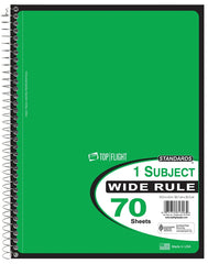 Top Flight Standards 1-Subject Notebook, 70 Sheets, Perforated, Wide Rule, Color May Vary (31306) 4510816