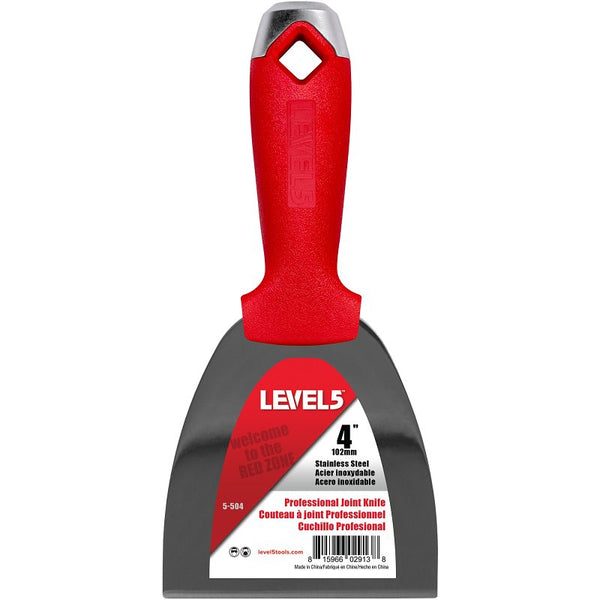 4" Stainless Steel Drywall Joint Knife - LEVEL5 | Pro-Grade | Metal Hammer End | Sheetrock Gyprock Plasterboard Mud | 5-504