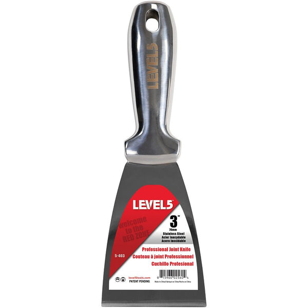 3" All Stainless Steel Joint Knife - LEVEL5 | Professional Grade Putty Blade, Premium Polished All-Metal, Precision Ground Edge, Ergonomic, Corrosion Resistant | 5-403