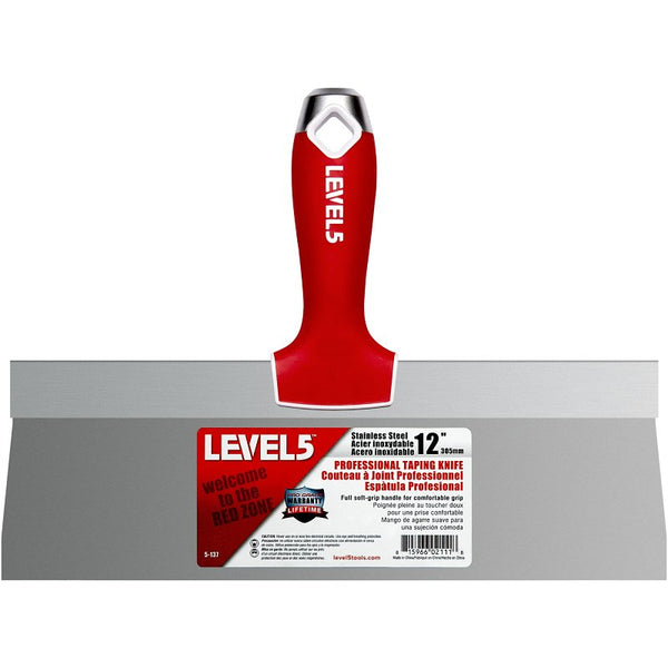 12" Soft-Grip Stainless Steel Taping Knife - LEVEL5 | Pro-Grade | Metal Hammer End | 5-137