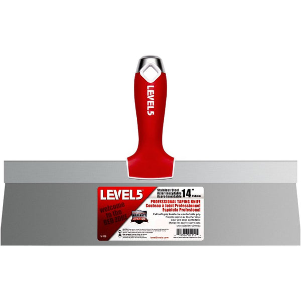 14" Soft-Grip Stainless Steel Taping Knife - LEVEL5 | Pro-Grade | Metal Hammer End | 5-138