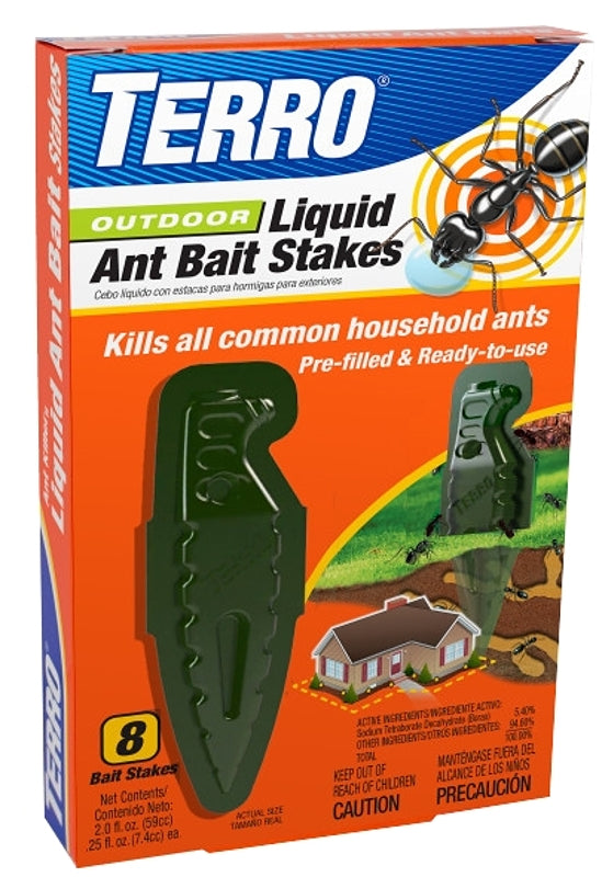 TERRO T1813 Outdoor Ready-to-Use Liquid Ant Bait Stake Killer Trap - Kills Common Household Ants - 8 Pcs