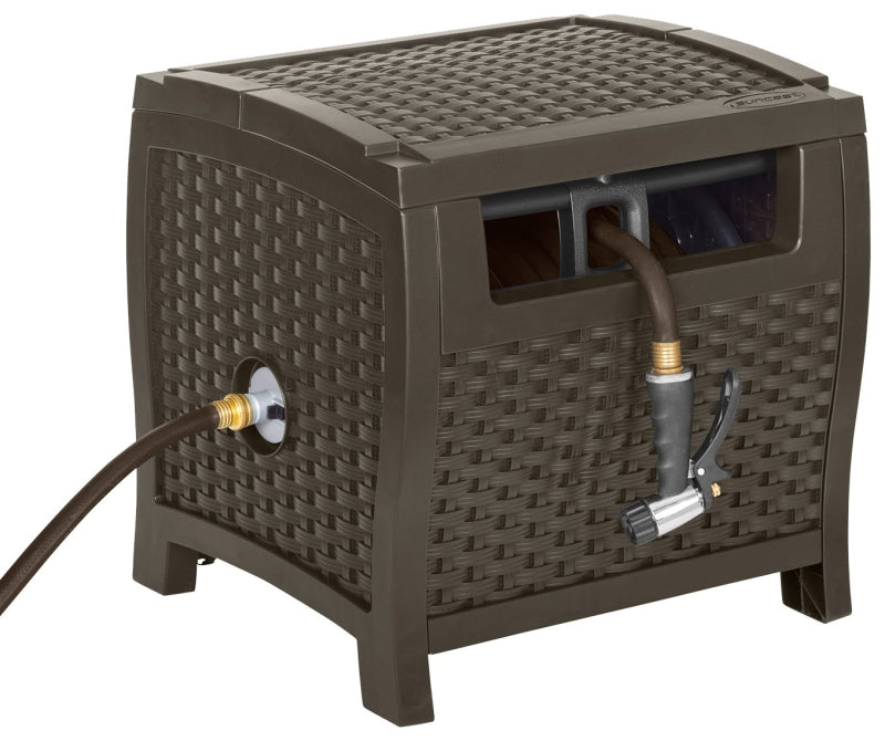 Suncast 175 ft. Wicker Style Resin Hose Hideaway with Hose Guide, Java